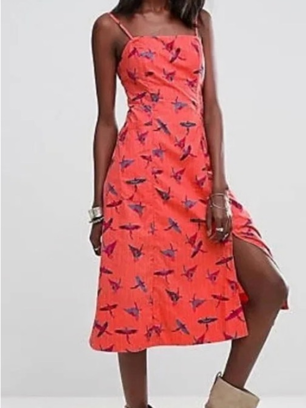 Free people Sunshine Of Your Love Midi Dress Coral NWT Size 8